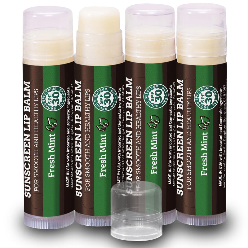 Earth's Daughter Sunscreen Lip Balm SPF 30 - Fresh Mint 4-Pack | Made With Organic Beeswax, Coconut Oil, Cocoa Butter, Vitamin E, Paraben Free, Non-GMO, Petroleum-Free, Cruelty-Free, Stick SPF 30 Fresh Mint 4-Pack