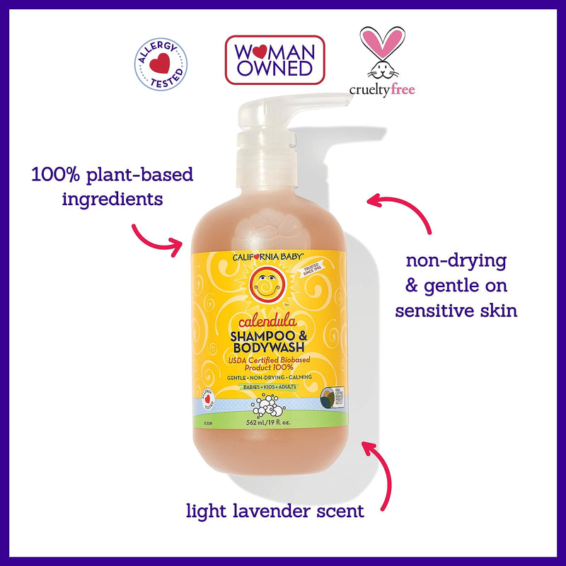 [Australia] - California Baby Calendula Shampoo and Body Wash | 100% Plant-Based (USDA Certified) | Allergy Friendly | Soothing Baby Soap and Toddler Shampoo for Dry, Sensitive Skin | 562 mL / 19 fl. oz. 19 Fl Oz (Pack of 1) 