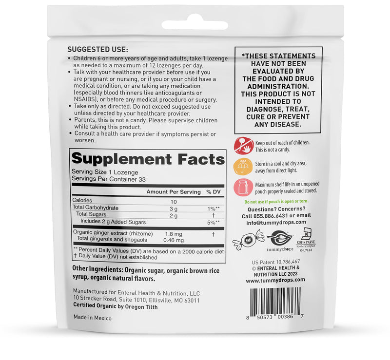[Australia] - USDA Organic Strawberry Ginger Tummydrops, Gluten Free & Vegan, 33 Individually Wrapped Organic Ginger Lozenges 