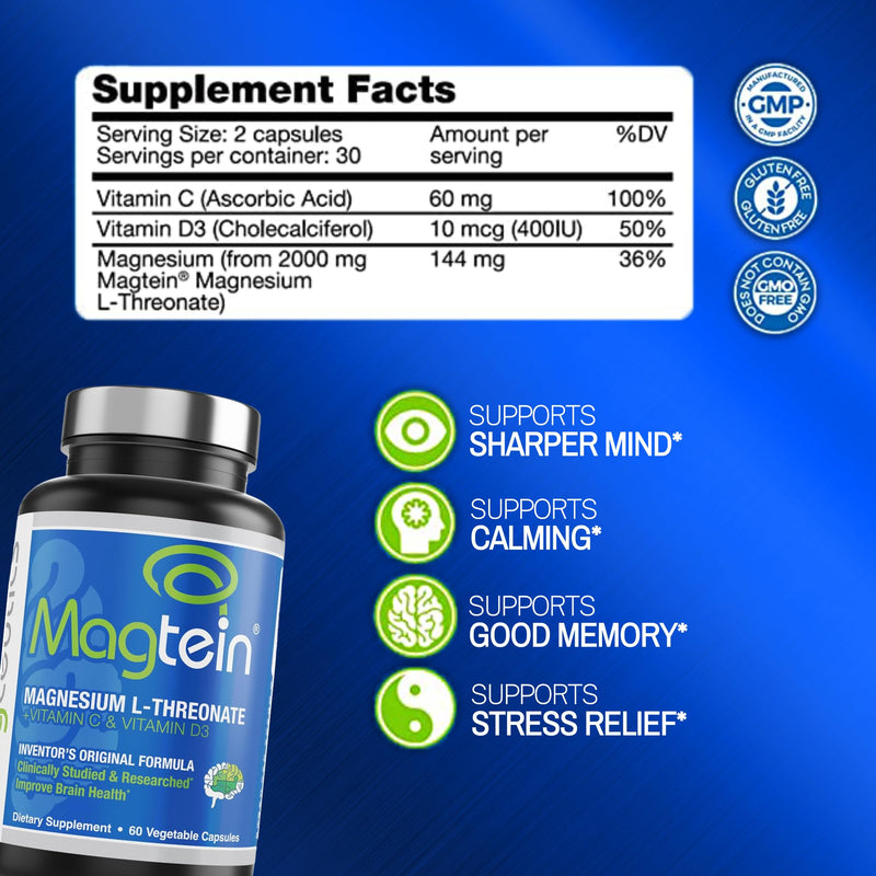 [Australia] - Magnesium L-Threonate, Improve Brain Health, Memory, Cognition, Stress Relief and Sleep Quality - 60 Veg Capsules (30 Days Supply) 
