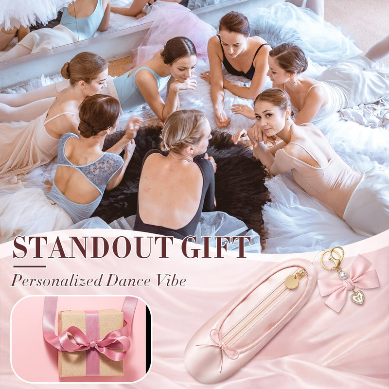 6 Pcs Ballet Shoe Makeup Bag Recital Gifts for Women Dance Pink Shoe Cosmetic Pouch with Bow Keychain Cute Ballerina Slipper Pouch Dancer Stuff