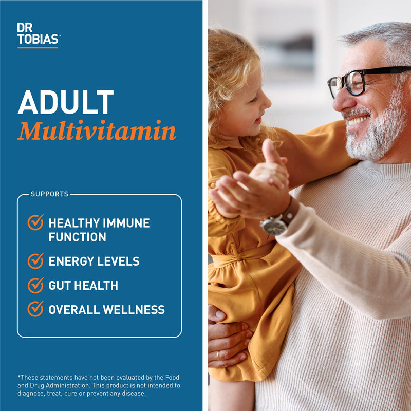 Dr. Tobias Adult Multivitamin for Women & Men 90 Count | Daily Energy & Immune Support | Vitamin Supplement with 42 Fruits & Vegetables + Probiotic + Enzymes | Vegan | 30 Servings 90 Count (Pack of 1)