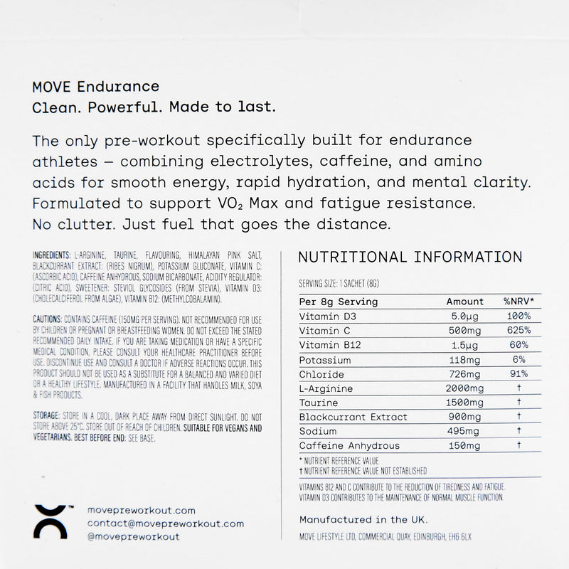 MOVE Pre Workout Powder - Hydration & Endurance Formula for Men & Women - Preworkout Sachets Electrolytes Powder with Caffeine & L-Arginine Informed Sport Certified 30 Servings Strawberry & Lime