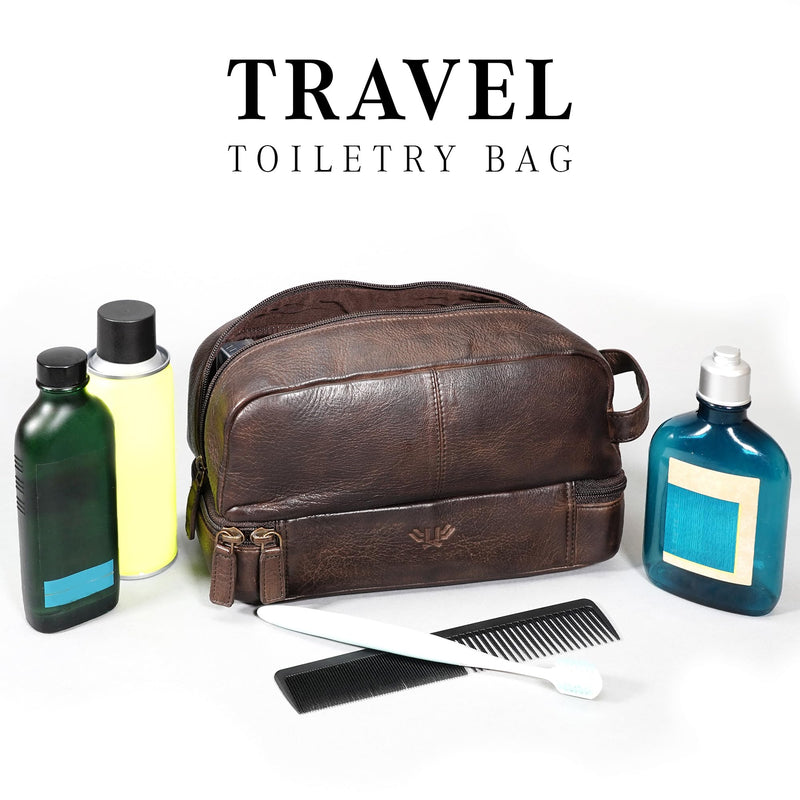 Premium Handmade Leather Toiletry Bags for Men and Women, Genuine Leather Dopp Kit and Shaving Bag for Men, Travel Cosmetic Bag for Women's and Men's, Retro - Cognac Retro - Cognac (Large)