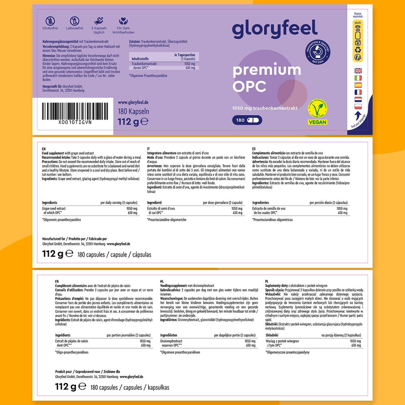 [Australia] - Premium OPC grape seed extract - 1050mg extract per day - Highest OPC content according to HPLC - Made from original French grapes - Vegan, laboratory tested, made in Germany without additives 