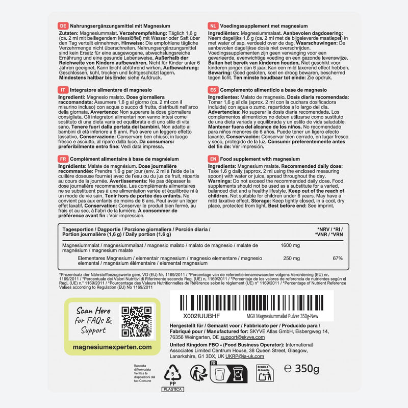 Magnesium Malate Powder 350g - Pure Magnesium Malate Powder 2250mg per Dose with No Additives White