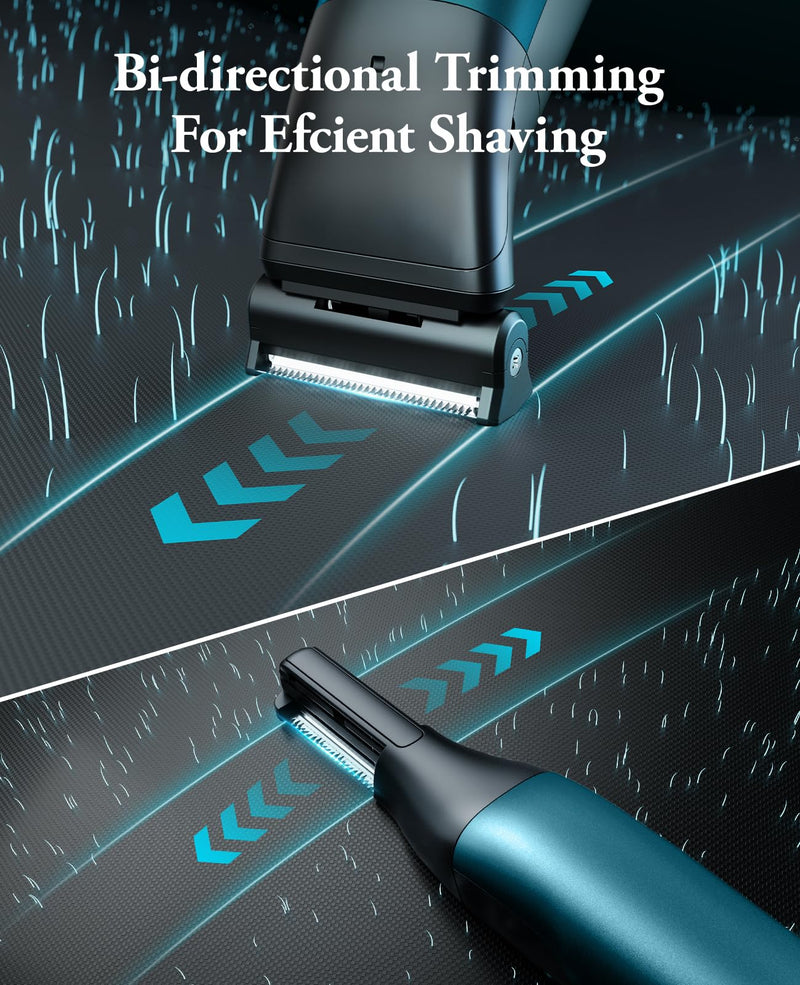 [Australia] - Body Hair Trimmer for Men - 6.0 Upgraded Electric Beard Trimmer, 2-in-1 Dual-Head Shaver and Body Groomer Connectivity Hybrid Face Body IPX6 Wet/Dry Use Groin & Ball Hair Painless Electric Razor Green Green-1 