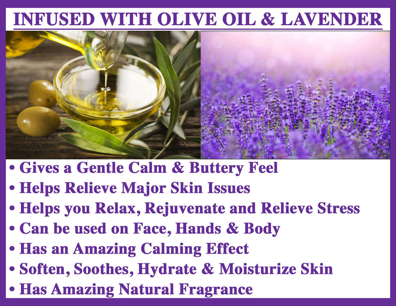 OLIVIA CARE Lavender Bar Soap- Natural, Organic & Vegan - For Face & Body. Cold-Pressed Triple -Milled. Hydrating, Moisturizing. Infused Calcium & Vitamins - 5 OZ