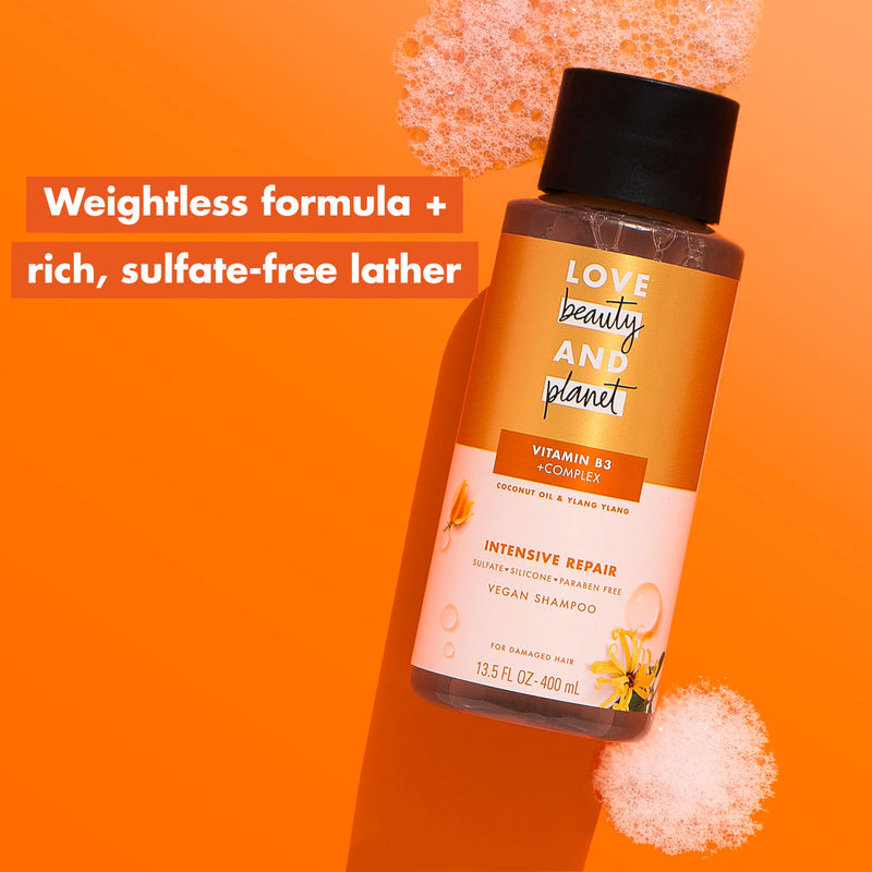 Love Beauty and Planet Shampoo with Vitamin B3 Coconut Oil & Ylang Ylang for Intensive Repair for Damaged Hair Sulfate, Silicone, & Paraben Free. Cruelty-Free. 13.5 oz