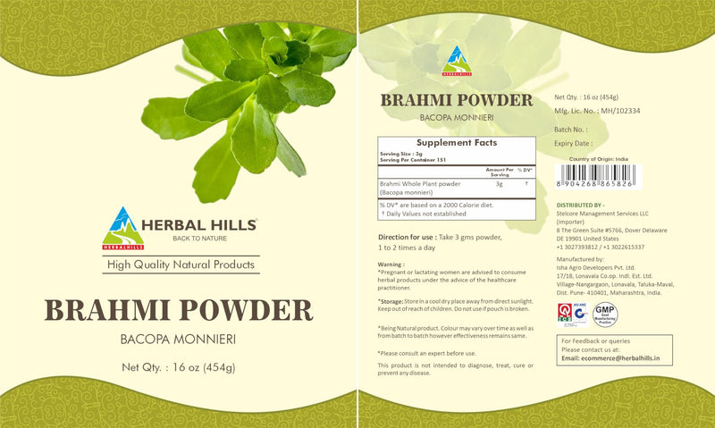 [Australia] - HERBAL HILLS Brahmi Powder Bacopa Monnieri Hair Care 1 Pound | 16 oz Pack of 1 (16 Ounce Pack of 1) 16 Ounce Pack Of 1 
