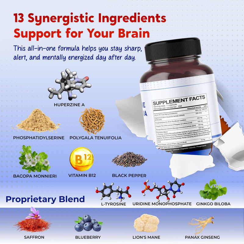 [Australia] - Premium All-in-1 with Huperzine A, Phosphatidylserine, Polygala & Bacopa ‚Äì 150 Capsules ‚Äì Made in USA ‚Äì Non-GMO & Gluten-Free* 150 count (pack of 1) 