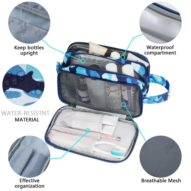 Boys Duffle Bag for Travel, Kids Duffle Bag Large Weekender Overnight Bags with Kids Toiletry Bag Set Shoe Compartment Carry on, Shark Blue