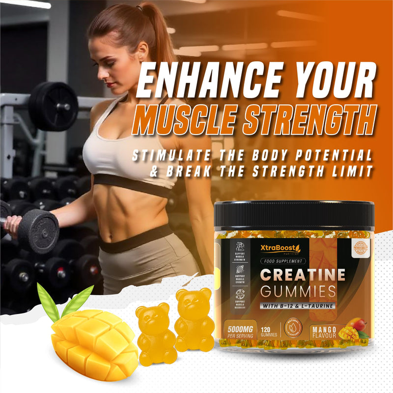 Creatine Gummies 5000mg Max Strength Creatine Monohydrate + B12 & L-Taurine – Build Muscle, Boost Energy & Speed Recovery – Mango Pre Workout for Men & Women – 120 Vegan Gummies | 30 Day Supply 120 count (Pack of 1)