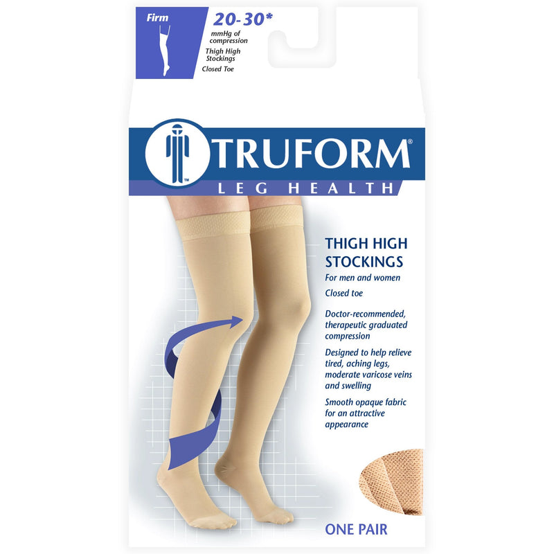 [Australia] - Truform 20-30 Mmhg Compression Stockings for Men & Women, Thigh High Length, Dot Top, Closed Toe, Beige, Medium Medium (1 Pair) 