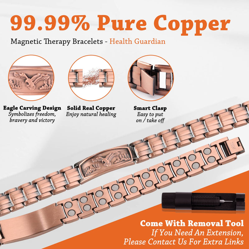 [Australia] - Feraco Copper Bracelet for Men-Magnetic Bracelets 99.99% Pure Copper Jewelry Gift with Adjustable Sizing Tool, Magnetic Field Therapy Jewelry with Eagle Pattern Copper Eagle 