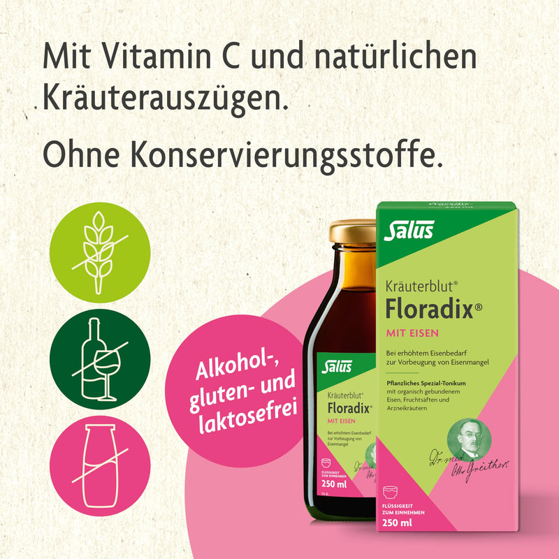 [Australia] - Salus Herbal Blood Floradix with Iron - 1x 500 ml - Special herbal tonic with organically bound iron, fruit juices and medicinal herbs - For full iron stores instead of iron deficiency 