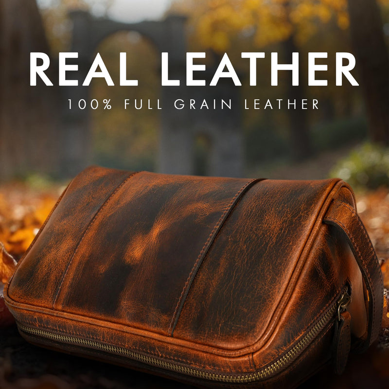 Premium REAL Leather Toiletry Bag for Men Dopp Kitt Hanging Mens Toiletry Large TSA Toiletries Bag Shaving Grooming Bag Organizer