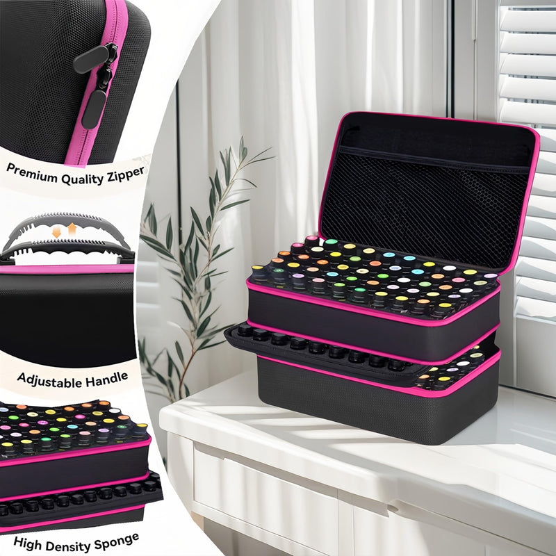 127 Slots Essential Oil Case Organizer, Fits 1ml-15ml Vials, Shockproof EVA Hard Shell Essential Oil Storage Carrying Bag for Travel and Home, Black & Purple pink 127