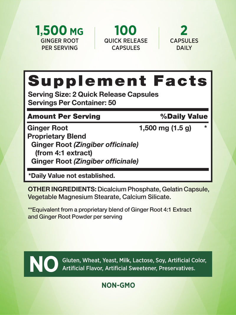 [Australia] - Nature's Truth Ginger Root Capsules | 1,500mg | 100 Count | Non-GMO and Gluten Free Supplement | from Ginger Root Extract 
