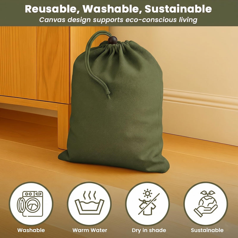 LFH Cotton Shoe Storage Bags with Drawstring, Breathable Dustproof Reusable Shoe Organizer for Travel, Gym, Dorm, Hotel, Machine Washable Easy Carry 8"x17" (Pack of 6), Military Green 8"x17" (Pack of 6)