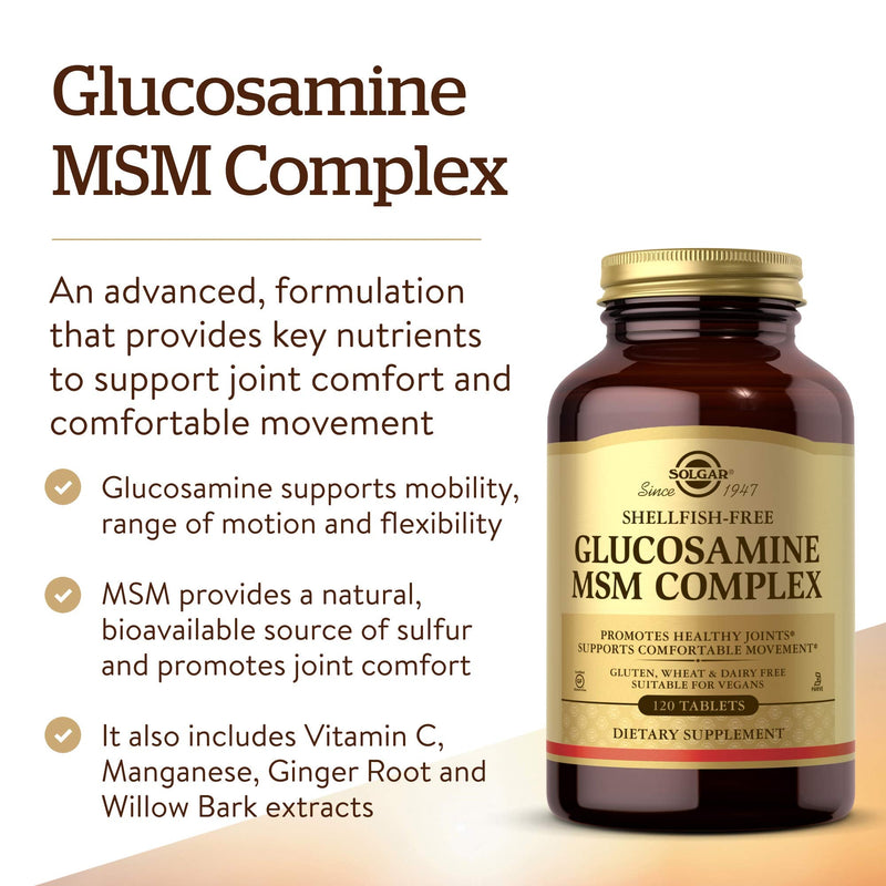 [Australia] - Solgar Glucosamine MSM Complex, 120 Tablets - Promotes Healthy Joints - Supports Range of Motion & Flexibility - Supports Collagen - Shellfish-Free - Gluten Free, Dairy Free, Kosher - 40 Servings 