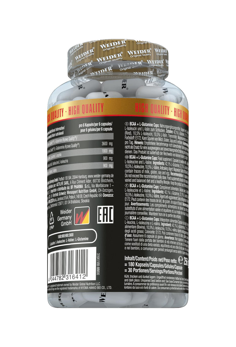 Weider BCAA + Glutamine, Recovery, Strength, Endurance, 180 Capsules