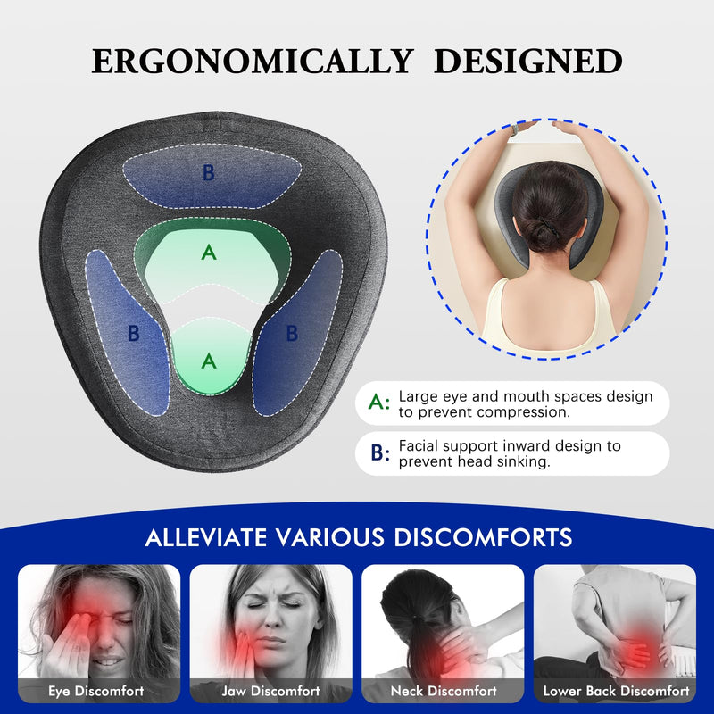 [Australia] - Face Down Pillow and Massage Headrest for Bed, 3-Air-Hole Pillow for Stomach Sleeper, Suitable for Beach Tanning, Home Massages, Eye Surgery Recovery, Back and Waist Pain, Etc (Black) Black 