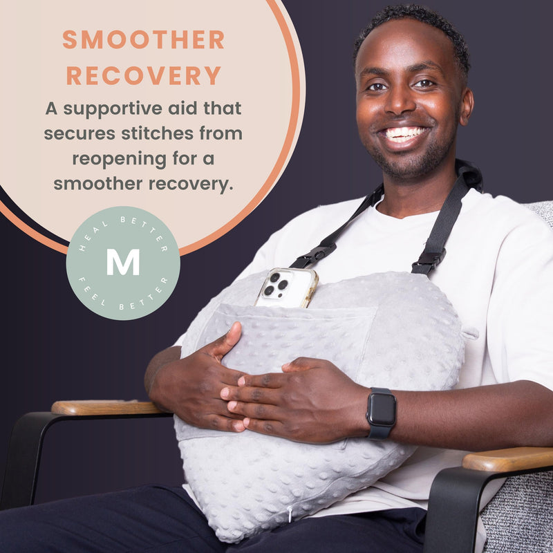 [Australia] - MOYOAMA Open Heart Surgery Pillow for Heart Surgery Recovery Gifts - After Bypass Surgery Must Haves, Gifts for Chest Surgery Recovery, Seatbelt Pillows for Post-Surgery, Shock Absorbing Chest Pillow Moonlight Grey Heart Pillow with Strap 