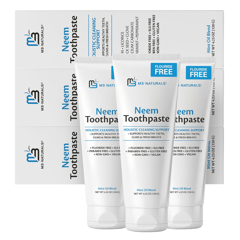 [Australia] - Fluoride-Free Neem Toothpaste with Mint for Adults & Kids with Sensitivity | Vegan, Gluten & SLS Free Herbal Formula for Sensitive Teeth, Healthy Gums and Fresh Breath, 4.23 oz (120g) Pack of 3 by M3 Neem 3 Pack 4.23 Ounce (Pack of 3) 