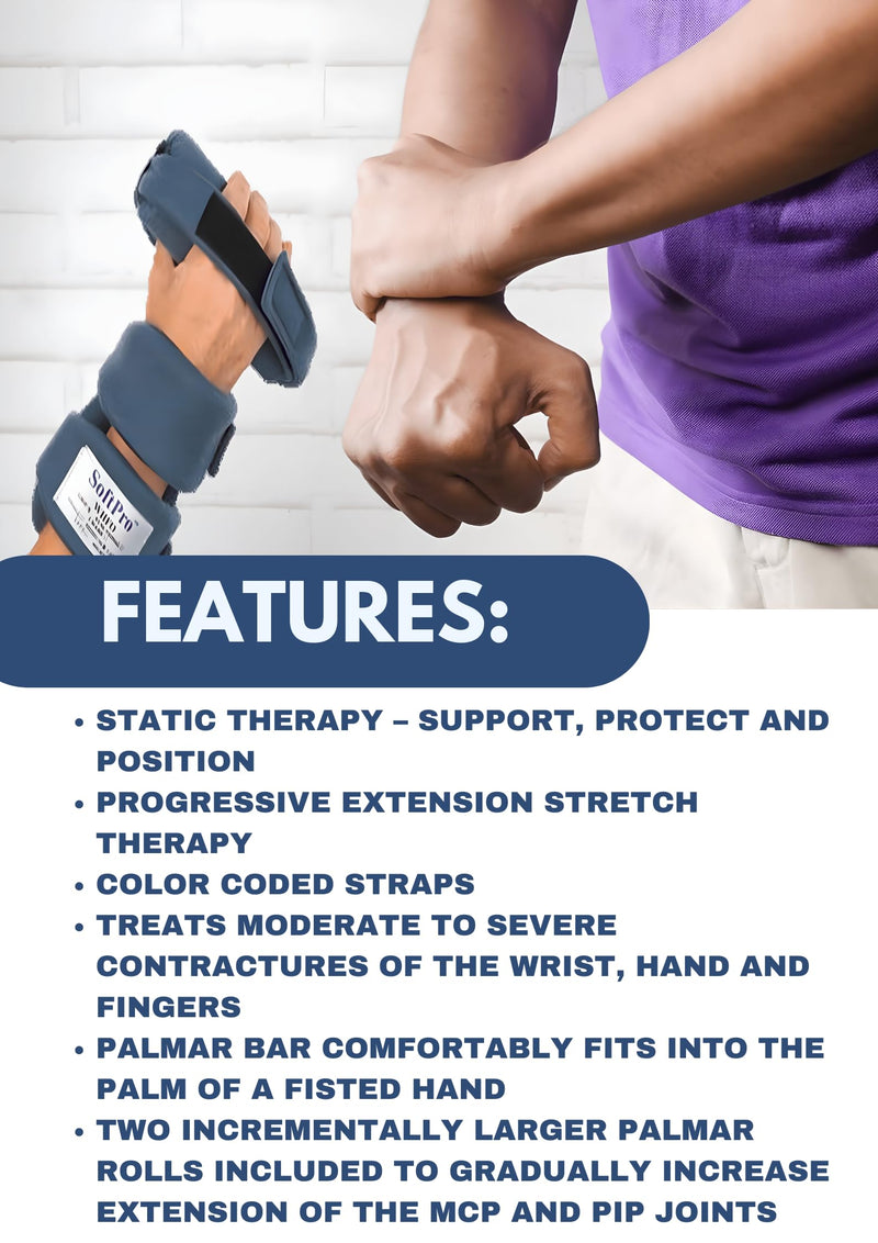 [Australia] - WHFO Grip Orthosis – Wrist, Hand, Finger Support for Arthritis, Contractures, Deviation – Lightweight, Durable, Bend-to-Fit, Static and Progressive Extension Therapy – Color Coded Straps. Medium Right Right, Medium 