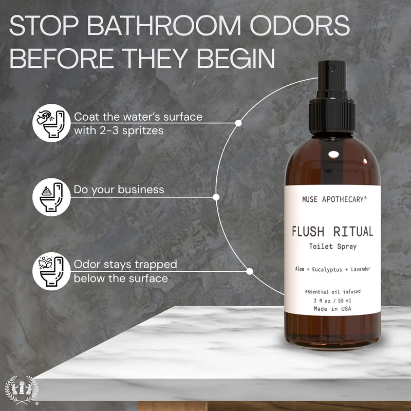 [Australia] - Muse Apothecary Flush Ritual - Aromatic & Refreshing Toilet Spray, Use Before You Go, 2 oz, Infused with Natural Essential Oils - Aloe + Eucalyptus + Lavender 2 Fl Oz (Pack of 1) 