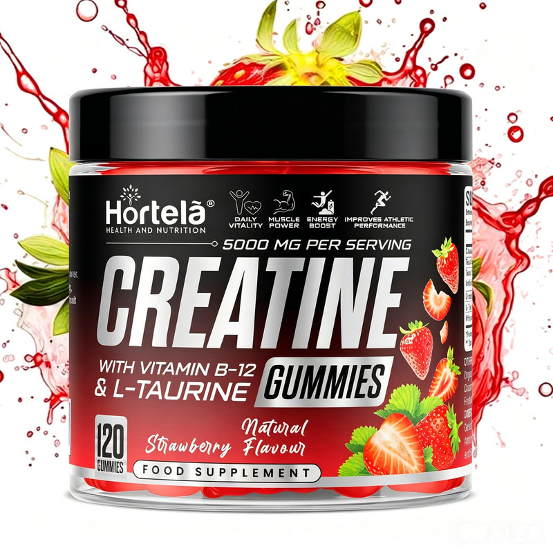 Creatine Gummies 5000mg – Creatine Monohydrate with B12 & L-Taurine | Strawberry Flavour Chewables for Men & Women | Energy, Muscle & Recovery Support | 120 Count (1 Month Supply) (Strawberry)