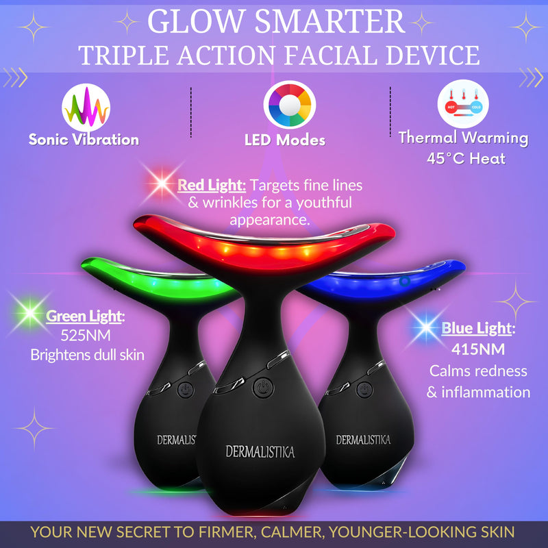 Red-Light-Therapy-for-Face and Neck, Facial & Neck Massager Triple Action Portable Beauty Device. LED, Thermal, and Vibration for a Radiant Appearance in Minutes a Day at Home Skin Care.