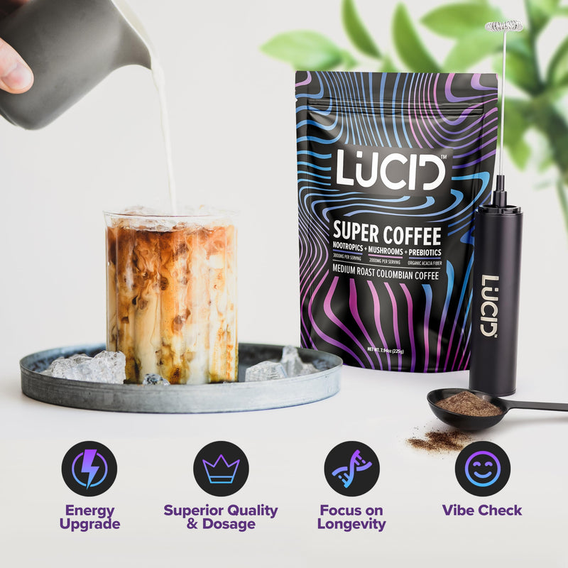 [Australia] - Lucid Superfood Organic Mushroom Coffee with Nootropics - Lion's Mane, Tremella, Cordyceps & Turkey Tail - Instant Mushroom Coffee Focus Brain Health - Alpha GPC, L-Theanine, Ginko Biloba - USA Made 7.94 Ounce (Pack of 1) 