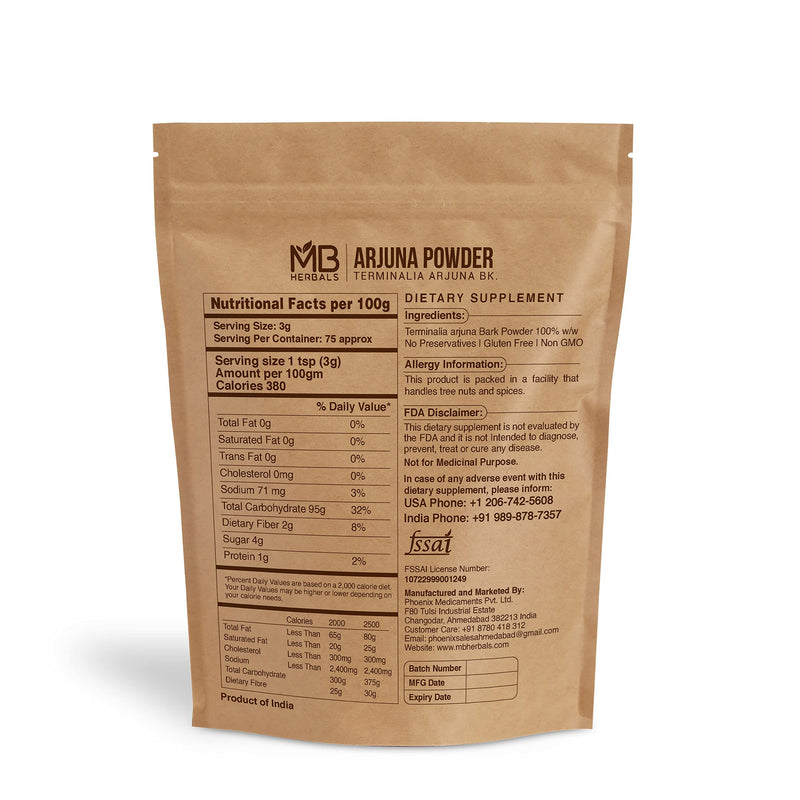 [Australia] - MB Herbals Arjuna Powder 8 oz / 27 Gram | Wildcrafted Terminalia arjuna Bark Powder 