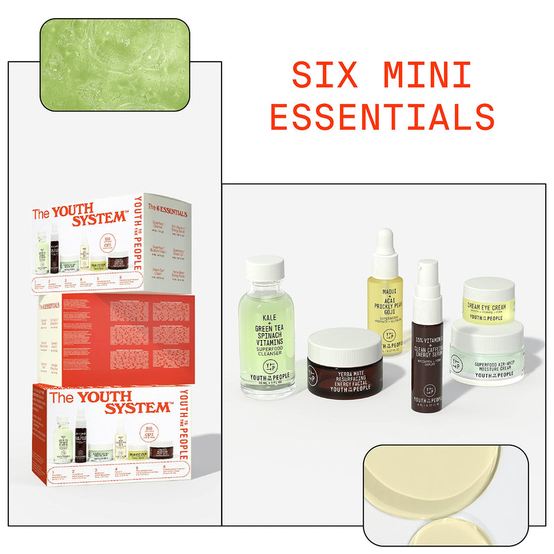 [Australia] - Youth To The People The Youth System - 6 Piece Set with Superfood Cleanser, Face Oil, Moisturizer, Vitamin C Serum, Eye Cream, Energy Facial - Vegan Skincare Kit 