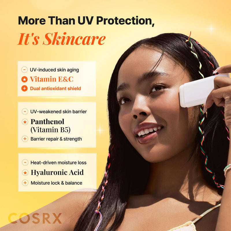 COSRX Airy-Light Clear Sunscreen Stick with Vitamin E&C, SPF 50, 0.67 oz | Korean Suncreen Stick Suncare Sunblock, Lightweight, No White Cast, Water resistant, Oil Control Matte Sunscreen for Face Vitamin E&C Sunscreen Stick (1 Pack)