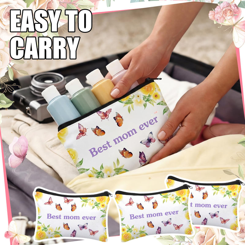 30 Pcs Best Mom Ever Makeup Bags Gifts for Women Bulk Church Gifts for Mama Cosmetic Bags Expecting Mom Essentials Pouch Thank You Mommy Cosmetic Travel Pouch (Flower Butterfly) 30 Flower Butterfly