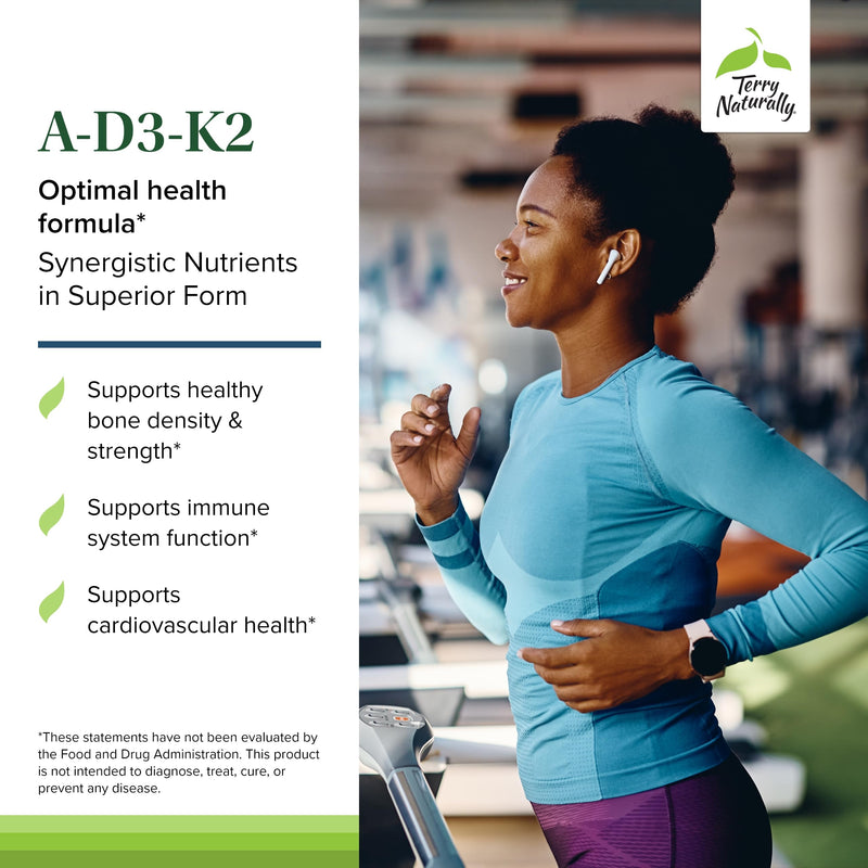 [Australia] - Terry Naturally A.D3.K2 - Healthy Supplement for Immune Support, Heart Health & Bone Support - Supplement for Strong Bones & Healthy Heart - Includes Vitamins A, D3 & K2-60 Softgels (60 Servings) 