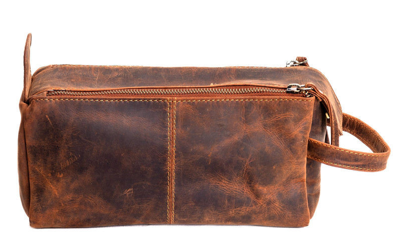 Full Grain Leather Toiletry Bag for Men & Women – Water-Resistant Travel Shaving Kit Organizer with YKK Zipper, Spacious Bathroom Grooming & Cosmetic Storage Case, Dopp kits (Tan Brown) Tan brown 1