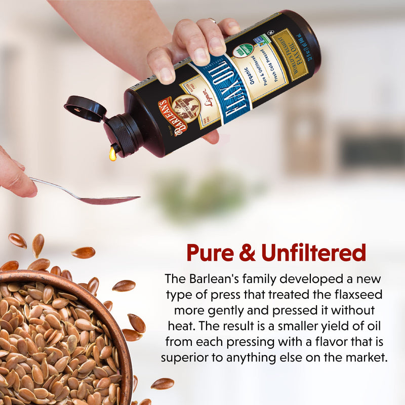 [Australia] - Barlean's Lignan Flaxseed Oil from Cold-Pressed Flaxseeds - 7,230 mg ALA Omega-3 Fatty Acids for Improving Heart Health - Vegan, USDA Organic, Non-GMO, Gluten-Free - 16 oz Lignan Flax Oil - 16 oz 