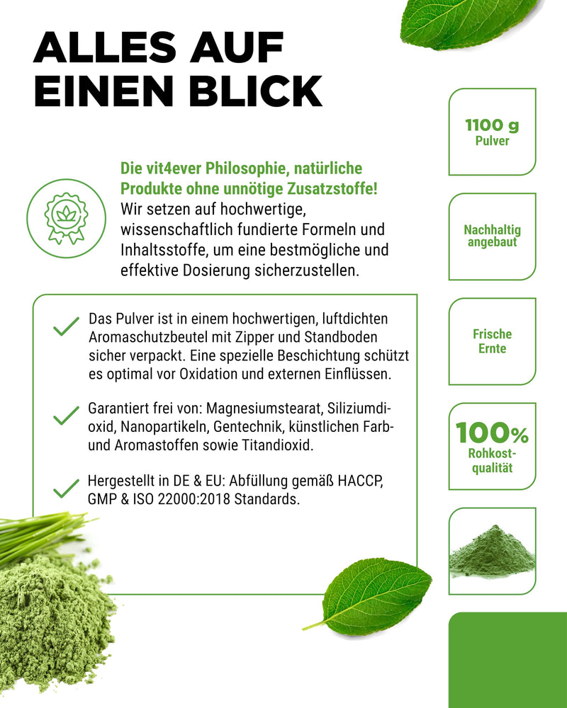 [Australia] - Barley grass - 1100 g powder (1.1 kg) - Premium: Young barley grass powder from the Netherlands - Rich in minerals & vitamins - 100% Barley grass - Vegan - Superfood - Laboratory tested 