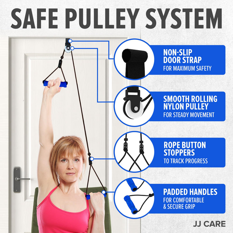 [Australia] - JJ CARE Over the Door Shoulder Pulley for Physical Therapy, 90 Inches Adjustable Exercise Pulleys for Shoulder Rehab – Rotator Cuff Exercise Equipment with Padded Handles, Door Hanger & Carry Bag 