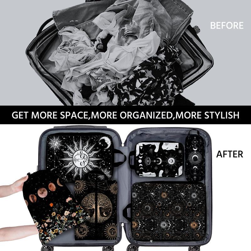 6 Pcs Compression Packing Cubes Waterproof Suitcase Travel Bag Luggage Backpack Organizer Travel Cubes for Packing-Gothic Style Gothic Style