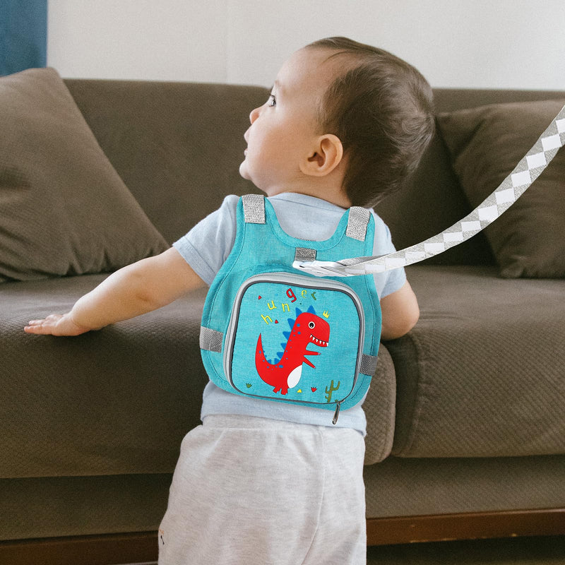[Australia] - Toddler Harness Leash + Anti Lost Wrist Link, Accmor Dinosaur Baby Harnesses with Kids Leashes for Boys, Cute Child Walking Anti-Lost Holder Bracelet Strap Tether for Outdoor Keep Kid Close (Blue) Lake Blue/Dinosaur 