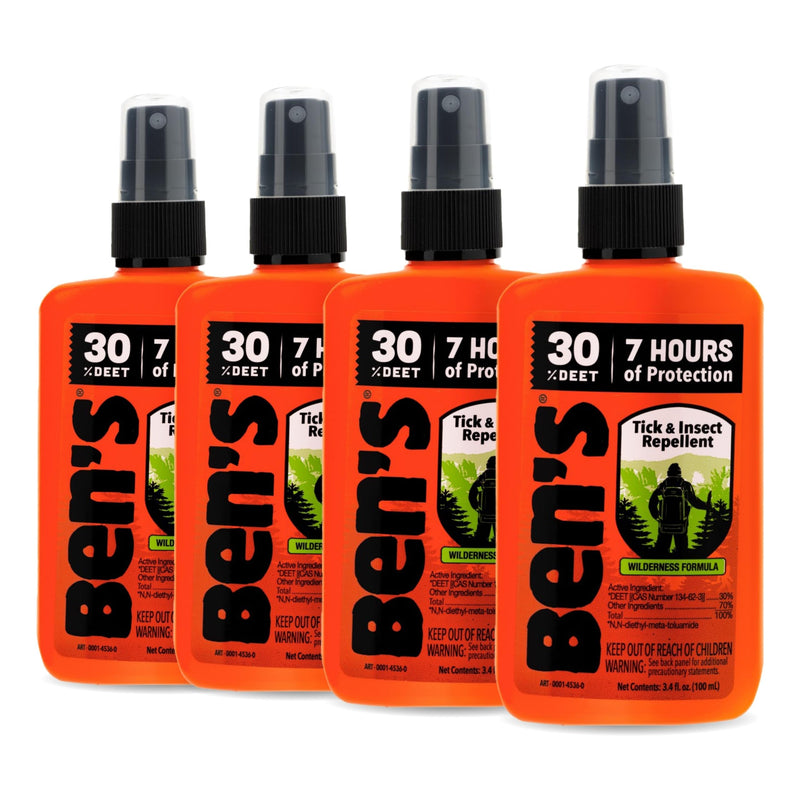 [Australia] - Ben's Tick & Insect Repellent - Travel Size Bug Spray with 30% DEET for Mosquitoes, Ticks & More - Up to 7 Hours of Protection - Fragrance-Free - 3.4 Fl Oz (4 Pack) 3.4 Ounce (4 Pack) 