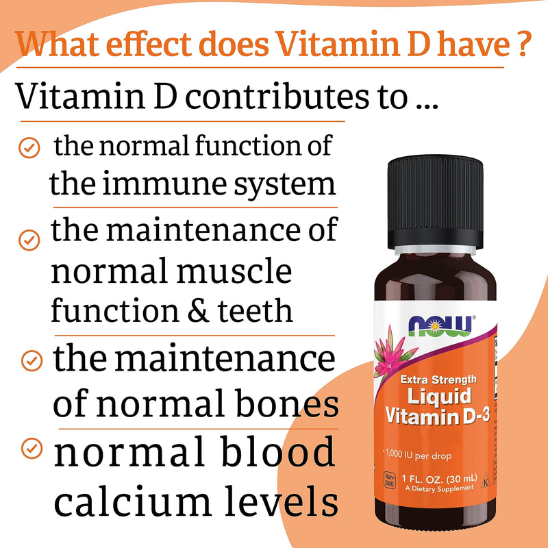 Now Foods, Liquid Vitamin D3, 1.000IU, 30ml, Vitamin D Drops from Lanolin, SOYA Free, Gluten Free, Non-GMO