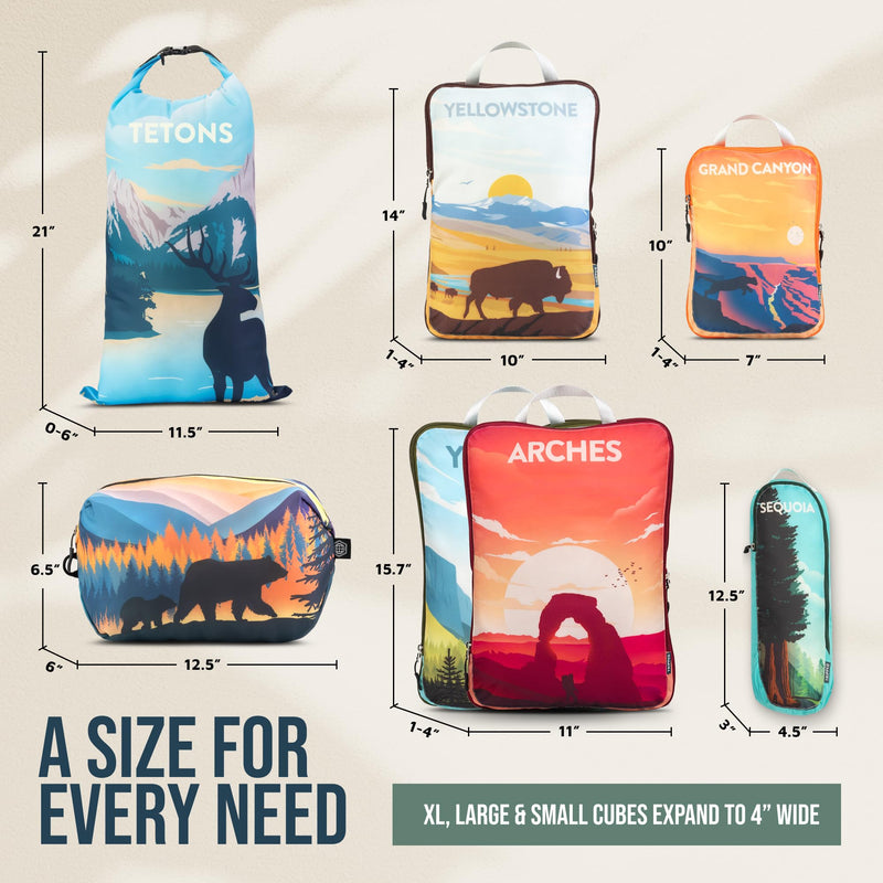 TRIPPED Travel Gear Large Compression Packing Cubes 7-Piece Set for Travel National Parks