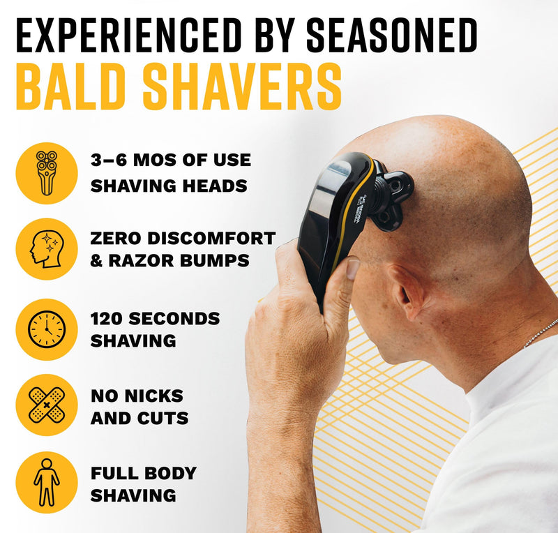 [Australia] - Bald Buddy Head Shaver for Men, Waterproof, Rechargeable Electric Razor, Cordless, Ergonomic Design, Battery & Cleaning Indicator, The Cut Buddy 