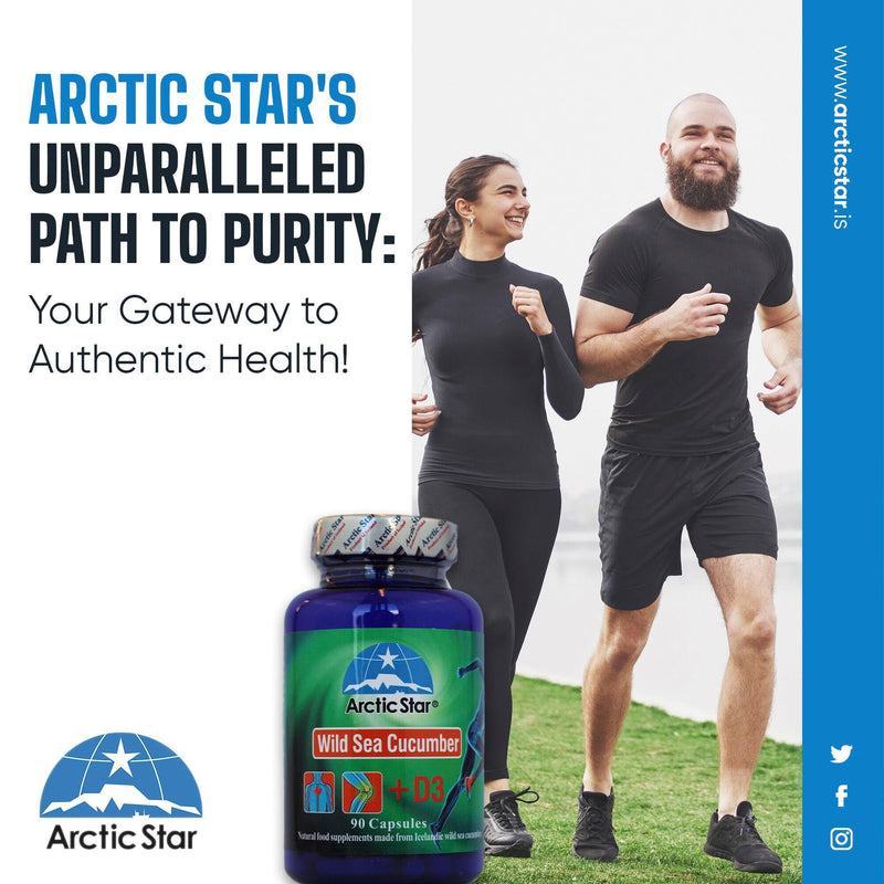 Arctic Star - Sea Cucumber with Vitamin D3 Capsules, Pure Icelandic Wild Caught Sea Cucumber Extract & D3 Supplement Pills - Cucumaria Frondosa 北极星海参+D3胶囊 (90 Capsules, 400mg) 1Bottle